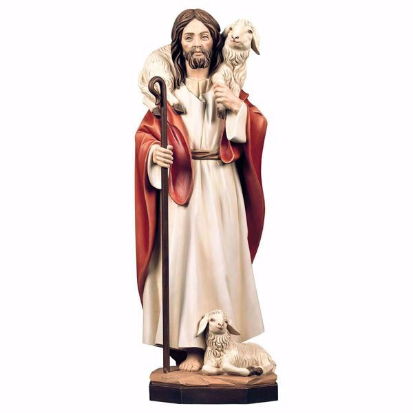 Immagine di Gesù Cristo il Buon Pastore cm 35 (13,8 inch) Statua dipinta ad olio in legno Val Gardena