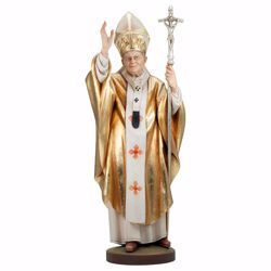 Immagine di Santo Papa Giovanni Paolo II cm 62 (24,4 inch) Statua dipinta ad olio, Mantello Oro in legno Val Gardena