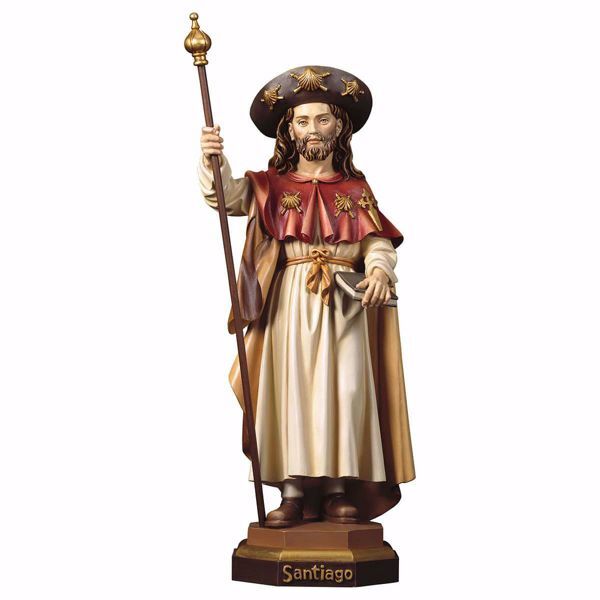 Immagine di Statua San Giacomo il pellegrino cm 30 (11,8 inch) dipinta ad olio in legno Val Gardena