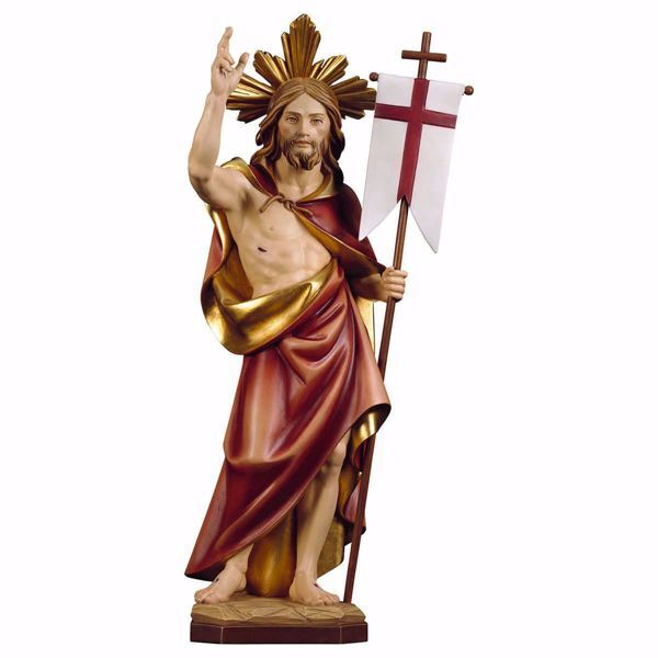 Imagen de Resurrección de Jesús Cristo con Aureola cm 100 (39,4 inch) Estatua pintada al óleo en madera Val Gardena