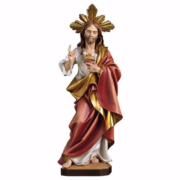 Imagen de Sagrado Corazón de Jesús con Aureola cm 40 (15,7 inch) Estatua pintada al óleo en madera Val Gardena