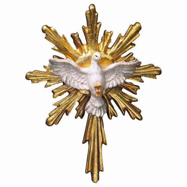 Immagine di Colomba dello Spirito Santo con Raggiera lunga cm 12x10 (4,7x3,9 inch) Scultura dipinta ad olio in legno Val Gardena