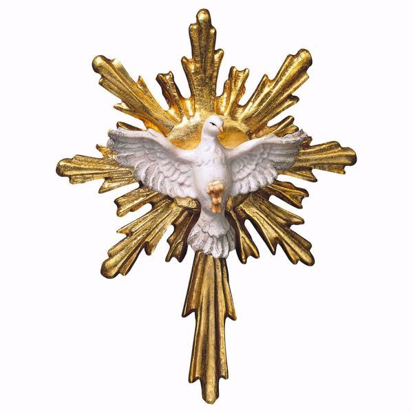 Immagine di Colomba dello Spirito Santo con Raggiera lunga cm 6x5 (2,4x2,0 inch) Scultura dipinta ad olio in legno Val Gardena
