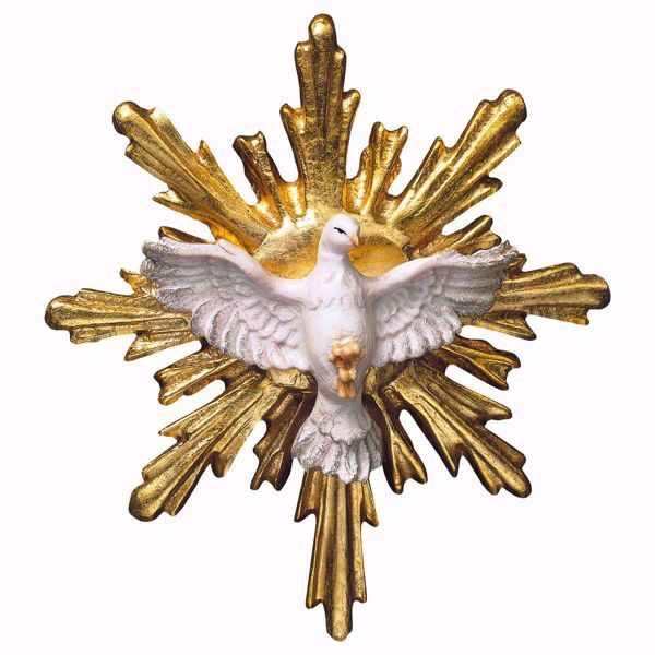 Immagine di Colomba dello Spirito Santo con Raggiera rotonda cm 7 (2,8 inch) Scultura dipinta ad olio in legno Val Gardena