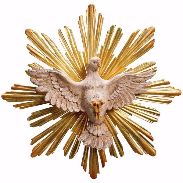 Imagen de Paloma del Espíritu Santo con Aureola Set 2 Piezas cm 18 (7,1 inch) Escultura pintada al óleo en madera Val Gardena