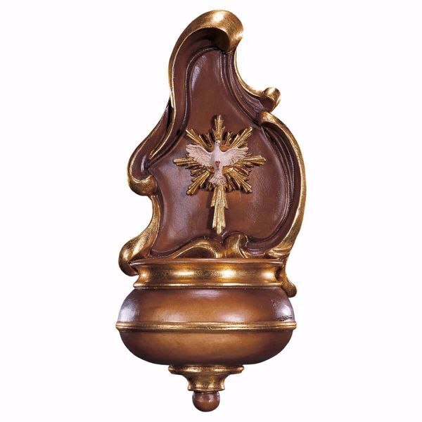 Picture of Holy Water Stoup with Holy Spirit cm 17 (6,7 inch) wooden Wall Sculpture painted with oil colours Val Gardena