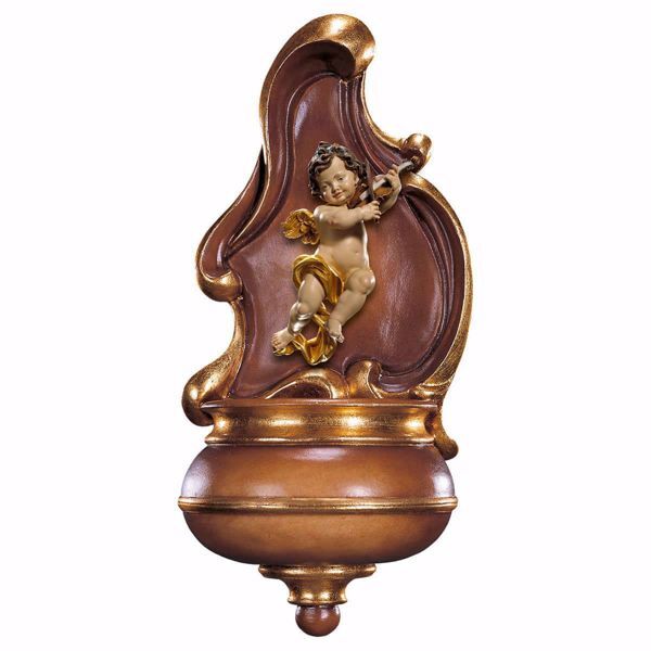Picture of Holy Water Stoup with Putto Cherub Angel cm 17 (6,7 inch) wooden Wall Sculpture painted with oil colours Val Gardena