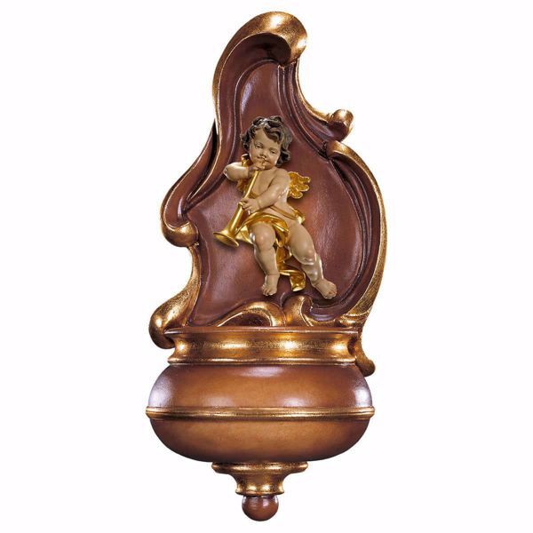 Picture of Holy Water Stoup with Putto Cherub Angel cm 26 (10,2 inch) wooden Wall Sculpture painted with oil colours Val Gardena