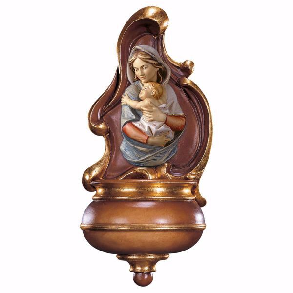 Picture of Holy Water Stoup with Bust of Madonna cm 26 (10,2 inch) wooden Wall Sculpture painted with oil colours Val Gardena