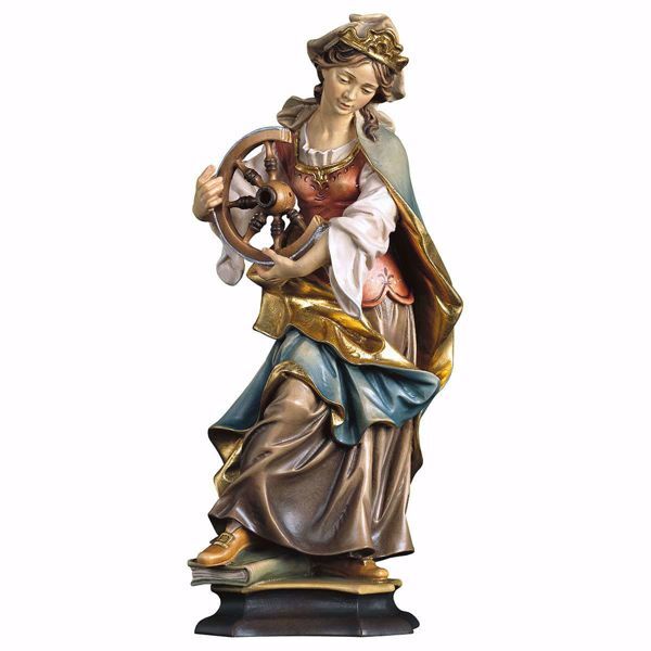 Immagine di Statua Santa Caterina da Alessandria con ruota cm 35 (13,8 inch) dipinta ad olio in legno Val Gardena