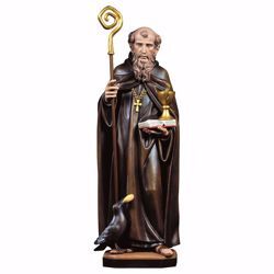 Immagine di Statua San Benedetto da Norcia con calice serpente corvo e pane cm 35 (13,8 inch) dipinta ad olio in legno Val Gardena