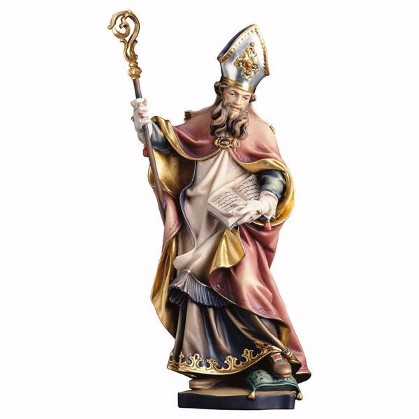 Imagen de Estatua San Obispo con libro cm 35 (13,8 inch) pintada al óleo en madera Val Gardena