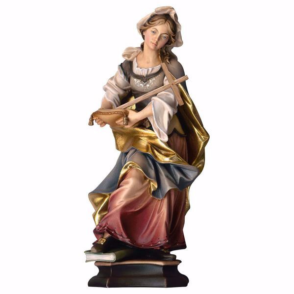 Immagine di Statua Santa Margherita da Antiochia con croce cm 60 (23,6 inch) dipinta ad olio in legno Val Gardena