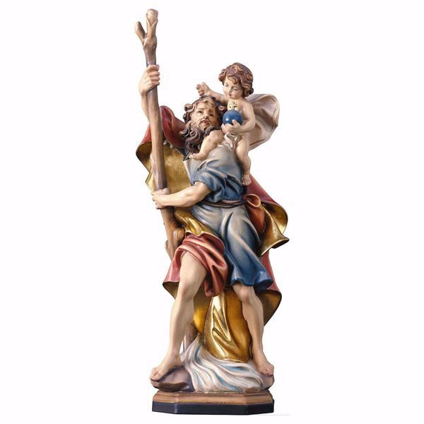 Immagine di Statua San Cristoforo con bambino cm 8 (3,1 inch) dipinta ad olio in legno Val Gardena