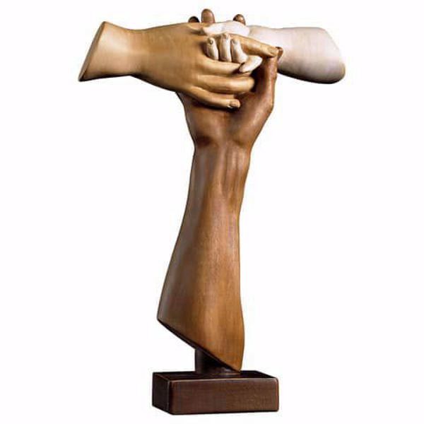Imagen de Cruz Tau de la Amistad con pedestal cm 12x8 (4,7x3,1 inch) Escultura bruñida en madera Val Gardena