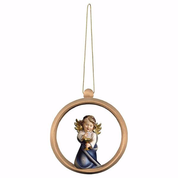 Imagen de Ángel con cáliz y Marco de Anillo 10 cm adorno madera árbol de Navidad