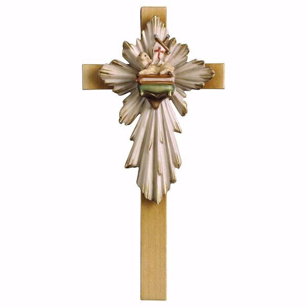 Picture of Easter Lamb Cross cm 17x8 (6,7x3,1 inch) wooden Wall Sculpture painted with oil colours Val Gardena
