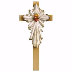 Immagine di Croce Sacro Cuore di Gesù cm 17x8 (6,7x3,1 inch) Scultura da parete dipinta ad olio in legno Val Gardena