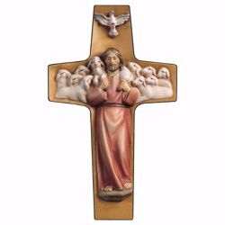 Immagine di Croce Buon Pastore Rosso cm 20x12 (7,9x4,7 inch) Scultura da parete dipinta ad olio in legno Val Gardena