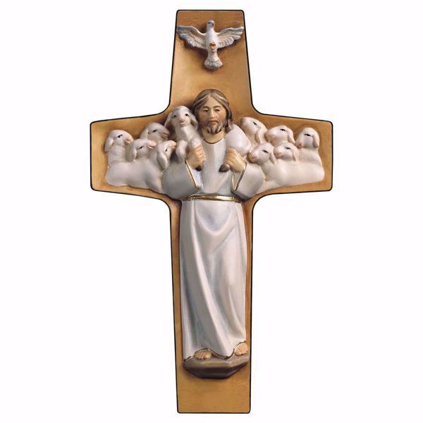Imagen de Cruz Buen Pastor blanco 27x16 cm madera colores al óleo