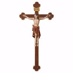 Picture of Corpus of Christ Romanesque Red on Baroque Cross cm 124x62 (55,9x24,4 inch) wooden Statue antiqued with gold Val Gardena