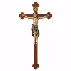 Picture of Corpus of Christ Romanesque Blue on Baroque Cross cm 124x62 (55,9x24,4 inch) wooden Statue antiqued with gold Val Gardena
