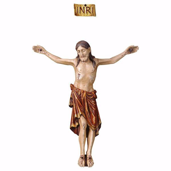 Imagen de Cuerpo de Cristo Románico Rojo para Crucifijo cm 21x17 (8,3x6,7 inch) Estatua anticuada oro en madera Val Gardena