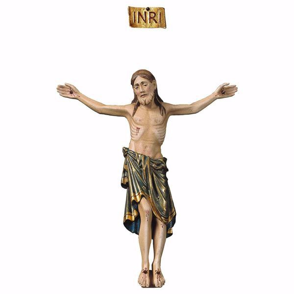 Picture of Corpus of Christ Romanesque Blue body for Crucifix cm 21x17 (8,3x6,7 inch) wooden Statue antiqued with gold Val Gardena