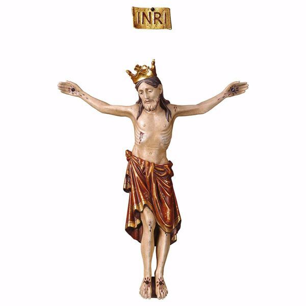 Imagen de Cuerpo de Cristo Románico Rojo con Corona para Crucifijo cm 21x17 (8,3x6,7 inch) Estatua anticuada oro en madera Val Gardena
