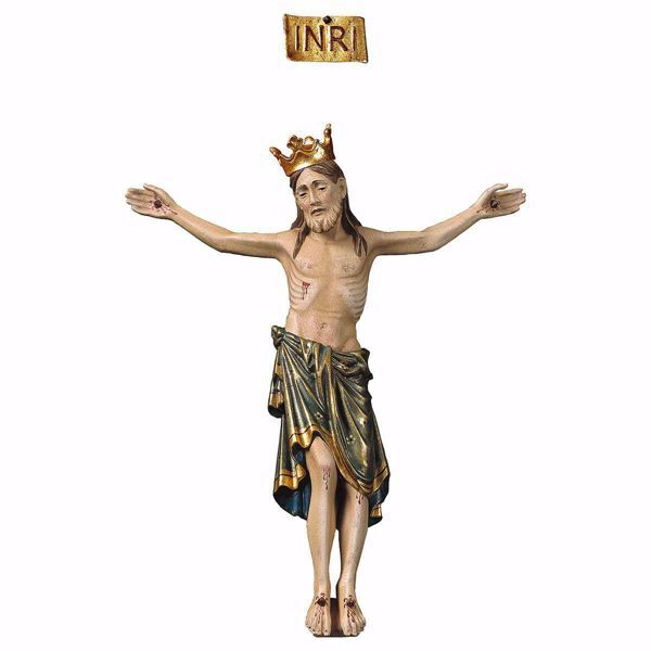 Immagine di Corpo di Cristo Romanico Blu con corona per Crocifisso cm 21x17 (8,3x6,7 inch) Statua antichizzata oro in legno Val Gardena