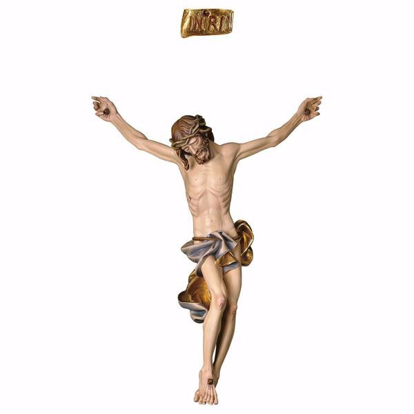 Imagen de Cuerpo de Cristo Barroco Azul para Crucifijo cm 32x26 (12,6x10,2 inch) Estatua pintada al óleo en madera Val Gardena