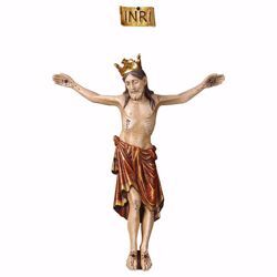 Imagen de Cuerpo de Cristo Románico Rojo con Corona para Crucifijo cm 32x26 (12,6x10,2 inch) Estatua anticuada oro en madera Val Gardena
