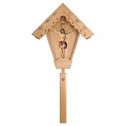 Immagine di Croce da campo Crocifisso Nazareno Rosso Edicola per esterno cm 125x61 (49,2x24,0 inch) Statua dipinta ad olio in legno Val Gardena