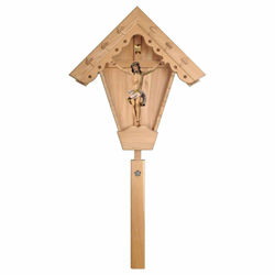 Immagine di Croce da campo Crocifisso Nazareno Bianco Edicola per esterno cm 125x61 (49,2x24,0 inch) Statua dipinta ad olio in legno Val Gardena