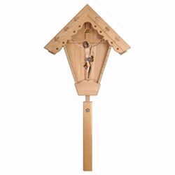 Picture of Outdoor Field baroque Crucifix Blue Wayside Shrine Cross cm 125x61 (49,2x24,0 inch) wooden Statue painted with oil colours Val Gardena