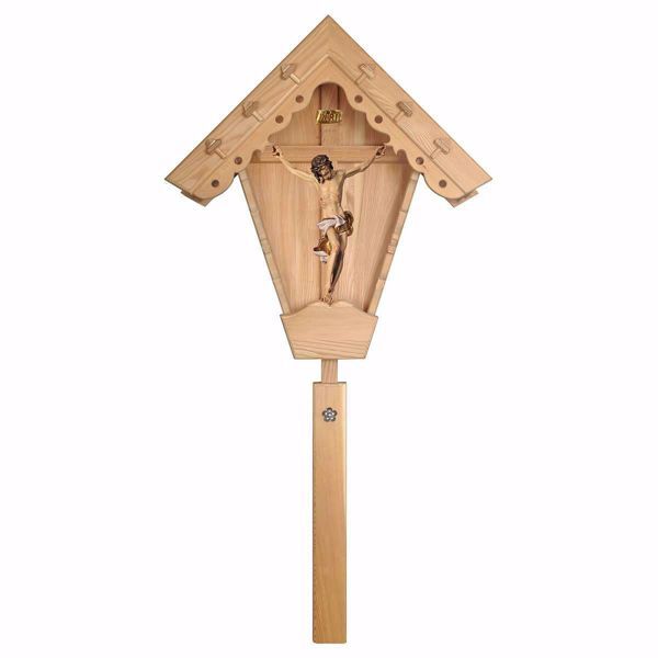 Immagine di Croce da campo Crocifisso Barocco Bianco Edicola per esterno cm 125x61 (49,2x24,0 inch) Statua dipinta ad olio in legno Val Gardena