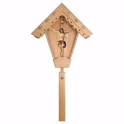 Immagine di Croce da campo Crocifisso Nazareno Rosso Edicola per esterno cm 157x77 (61,8x30,3 inch) Statua dipinta ad olio in legno Val Gardena