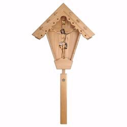 Picture of Outdoor Nazarene Field Crucifix White Wayside Shrine Cross cm 157x77 (61,8x30,3 inch) wooden Statue painted with oil colours Val Gardena