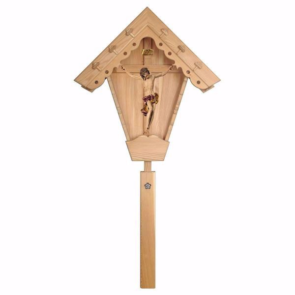 Picture of Outdoor Field baroque Crucifix Red Wayside Shrine Cross cm 272x133 (107,1x52,4 inch) wooden Statue painted with oil colours Val Gardena