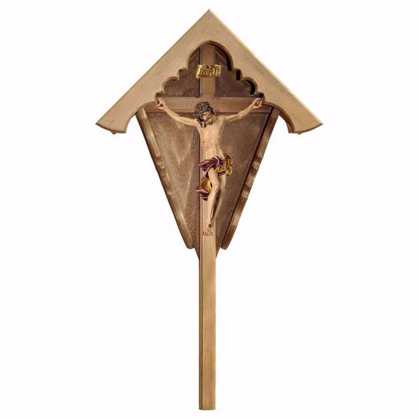 Picture of Outdoor Field baroque Crucifix Red Wayside Shrine Cross cm 47x25 (18,5x9,8 inch) wooden Statue painted with oil colours Val Gardena