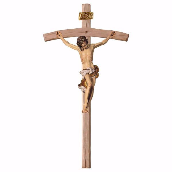 Picture of Baroque Crucifix White on curved Cross cm 101x53 (39,8x20,9 inch) wooden Wall Sculpture painted with oil colours Val Gardena