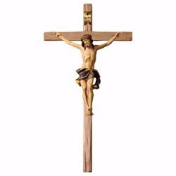 Picture of Nazarene Crucifix Blue on straight Cross cm 124x62 (55,9x24,4 inch) wooden Wall Sculpture painted with oil colours Val Gardena