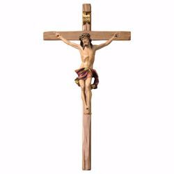 Immagine di Crocifisso Nazareno Rosso su Croce dritta cm 124x62 (55,9x24,4 inch) Scultura da parete dipinta ad olio in legno Val Gardena