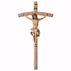 Immagine di Crocifisso Nazareno Bianco su Croce curva cm 124x62 (55,9x24,4 inch) Scultura da parete dipinta ad olio in legno Val Gardena