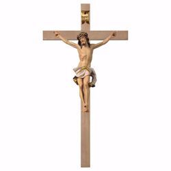 Immagine di Crocifisso Nazareno Bianco su Croce liscia cm 124x62 (55,9x24,4 inch) Scultura da parete dipinta ad olio in legno Val Gardena