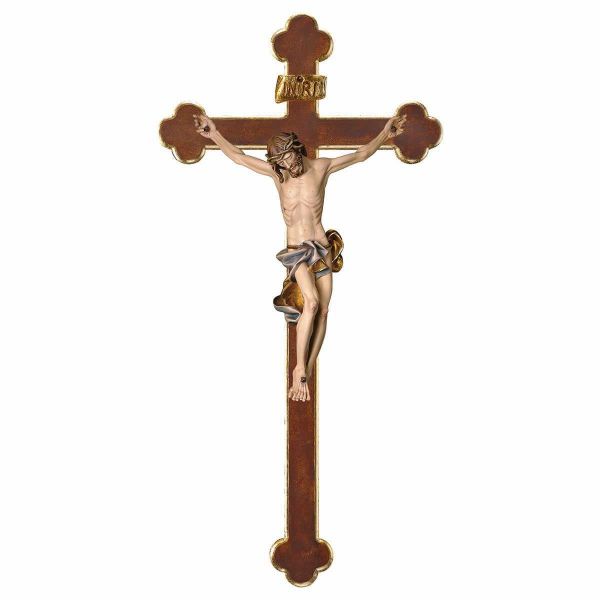 Picture of Baroque Crucifix Blue on Baroque Cross cm 124x62 (48,8x24,4 inch inch) wooden Wall Sculpture painted with oil colours Val Gardena