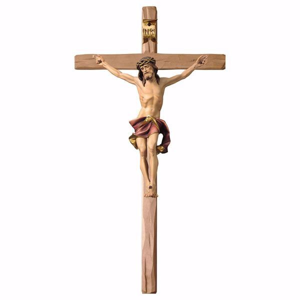 Picture of Small red nazarene Crucifix on straight Cross 14 cm (5,5 inch) wood