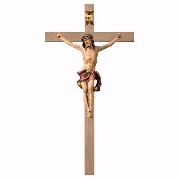 Picture of Nazarene Crucifix Red on smooth Cross cm 23x12 (9,1x4,7 inch) wooden Wall Sculpture painted with oil colours Val Gardena