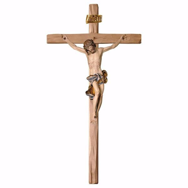 Picture of Baroque Crucifix Blue on straight Cross cm 23x12 (9,1x4,7 inch) wooden Wall Sculpture painted with oil colours Val Gardena