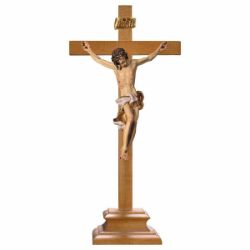 Immagine di Crocifisso Barocco Bianco su Croce con piedistallo cm 24x12 (9,4x4,7 inch) Scultura dipinta ad olio in legno Val Gardena